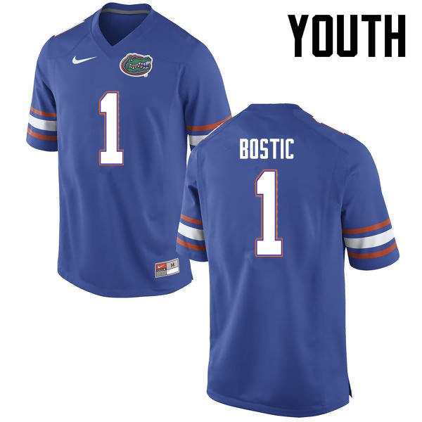 NCAA Florida Gators Jonathan Bostic Youth #1 Nike Blue Stitched Authentic College Football Jersey NFK5064SL